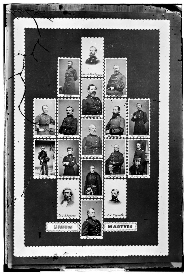 Union Martyrs- Berry, Jas. R. McPherson, Alex. Hayes, Ransom, Buford, J. Sedgwick, D. Russell, Geo. Stone, N. Lyon, O.M. Mitchell, E.V. Sumner, Wadsworth, Richardson, Stevens, Kearney, J.J. LOC cwpb.07627
