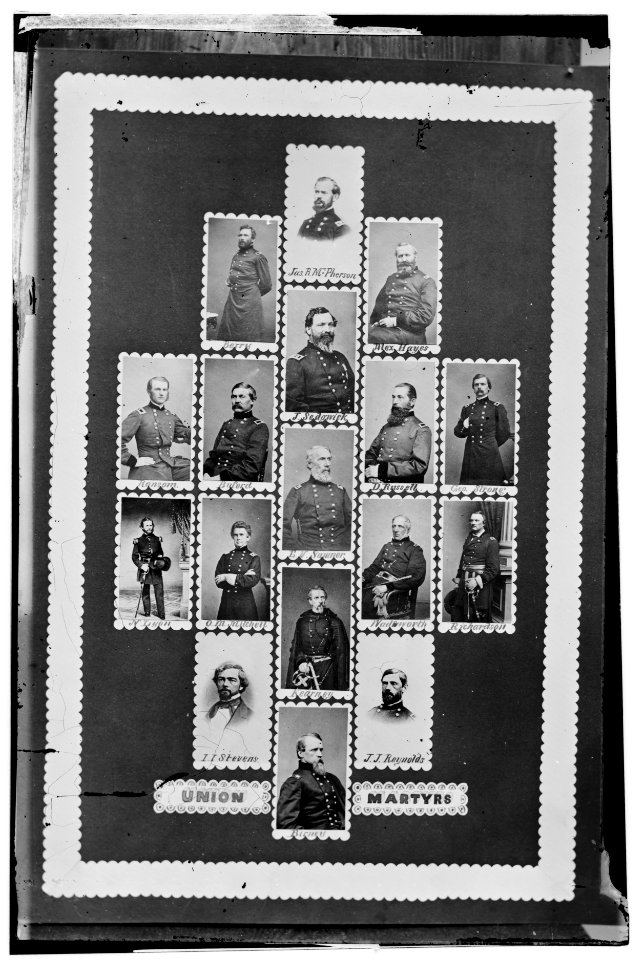 Union Martyrs- Berry, Jas. R. McPherson, Alex. Hayes, Ransom, Buford, J. Sedgwick, D. Russell, Geo. Stone, N. Lyon, O.M. Mitchell, E.V. Sumner, Wadsworth, Richardson, Stevens, Kearney, J.J. LOC cwpb.07626