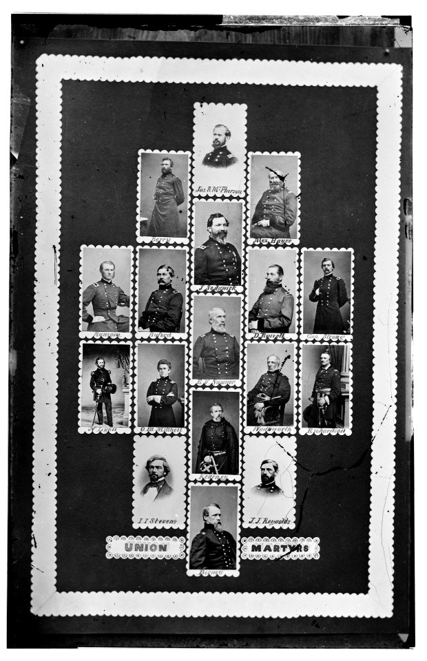 Union Martyrs- Berry, Jas. R. McPherson, Alex. Hayes, Ransom, Buford, J. Sedgwick, D. Russell, Geo. Stone, N. Lyon, O.M. Mitchell, E.V. Sumner, Wadsworth, Richardson, Stevens, Kearney, J.J. LOC cwpb.07625