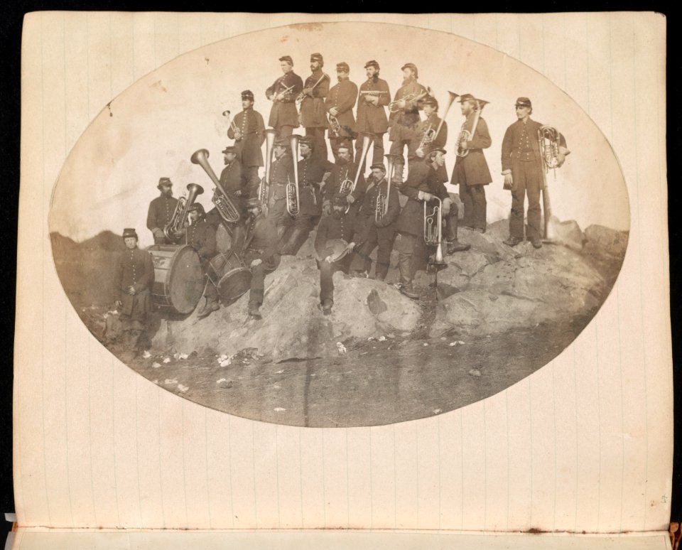 Union saxhorn and drum musicians probably at Camp Griffin, Langley, Virginia LCCN2014646381
