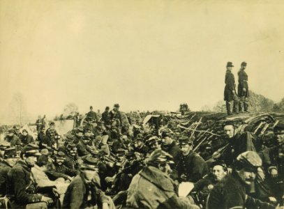 Union soldiers entrenched along the west bank of the Rappahannock River at Fredericksburg, Virginia (cropped) photo