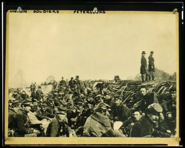 Union soldiers entrenched along the west bank of the Rappahannock River at Fredericksburg, Virginia photo