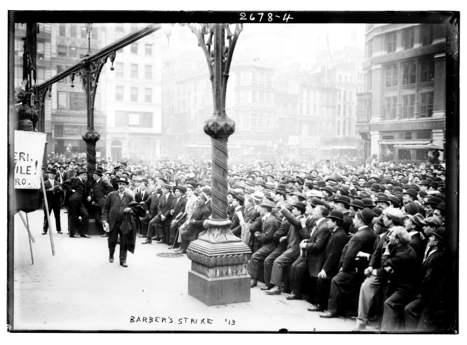 Union Square, New York. J.J. Ettor speaking to striking barbers - Photo by Bain News Service LCCN2014692881