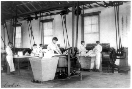 United States Indian School, Carlisle, Pa., six boys doing laundry LCCN91788178