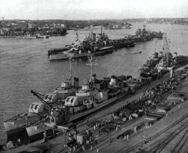 United States Twelfth Fleet ships at anchor at Stockholm, Sweden, in July 1946