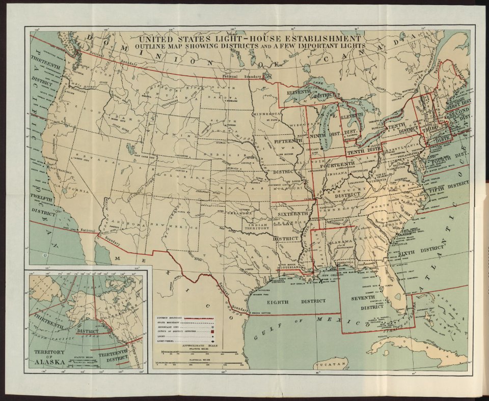 United States Light-House Establishment outline map showing districts and a few important lights LCCN2006678401