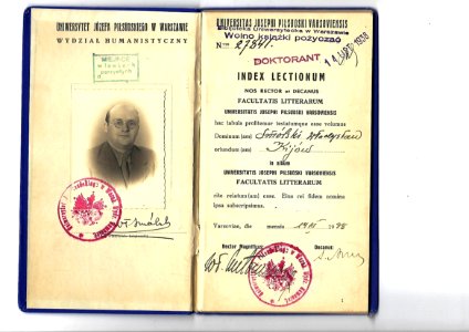University study booklet issued to Polish Righteous Among the Nations Wladyslaw Smolski in 1938