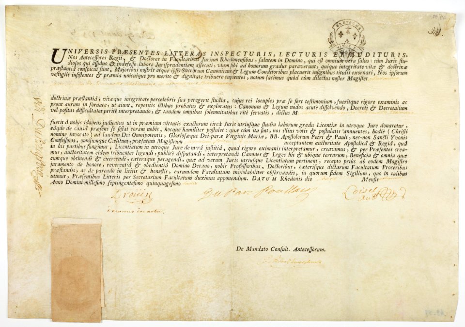 Université de rennes - diplome de droit, 1753