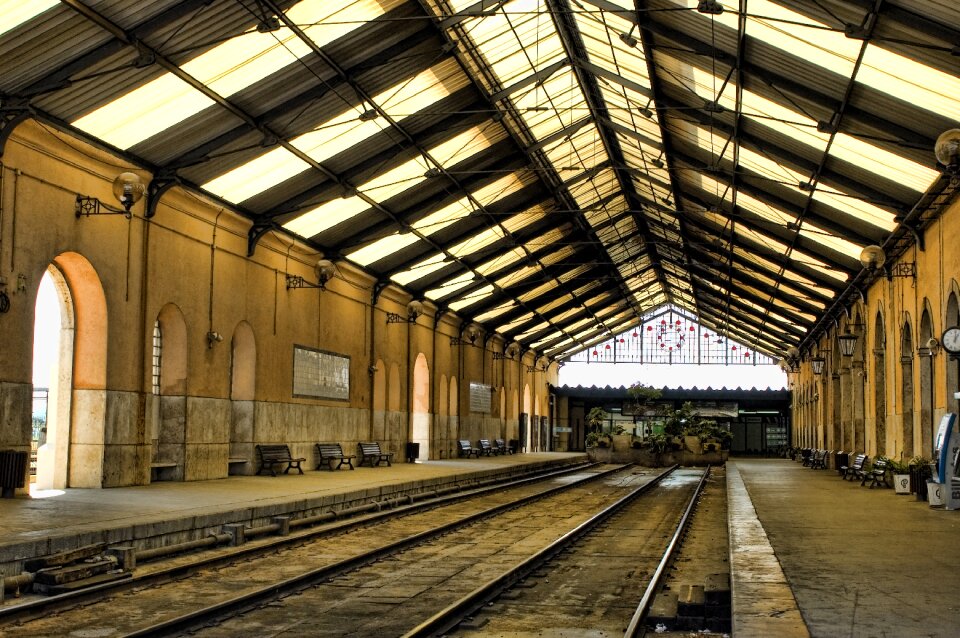 Trains railway station antique photo