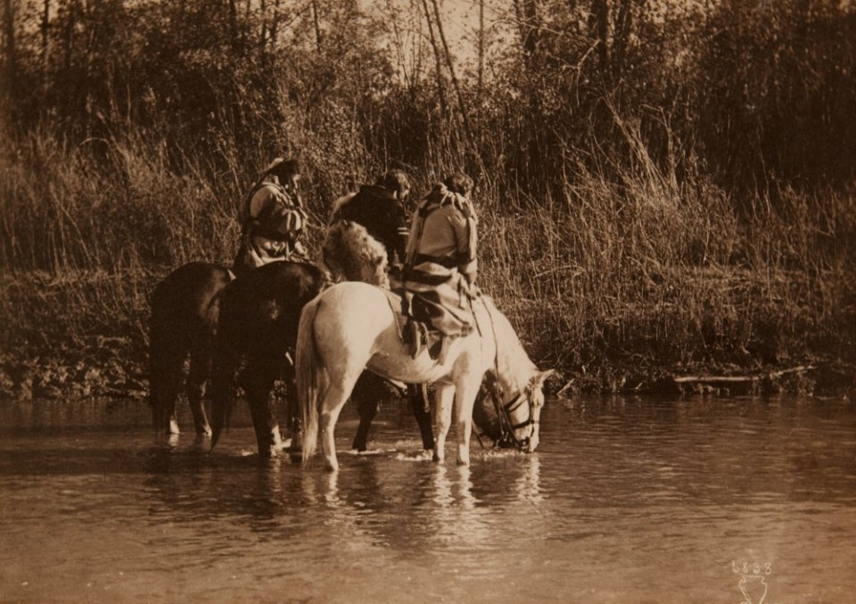 Untitled (Three Native Americans watering their horses)