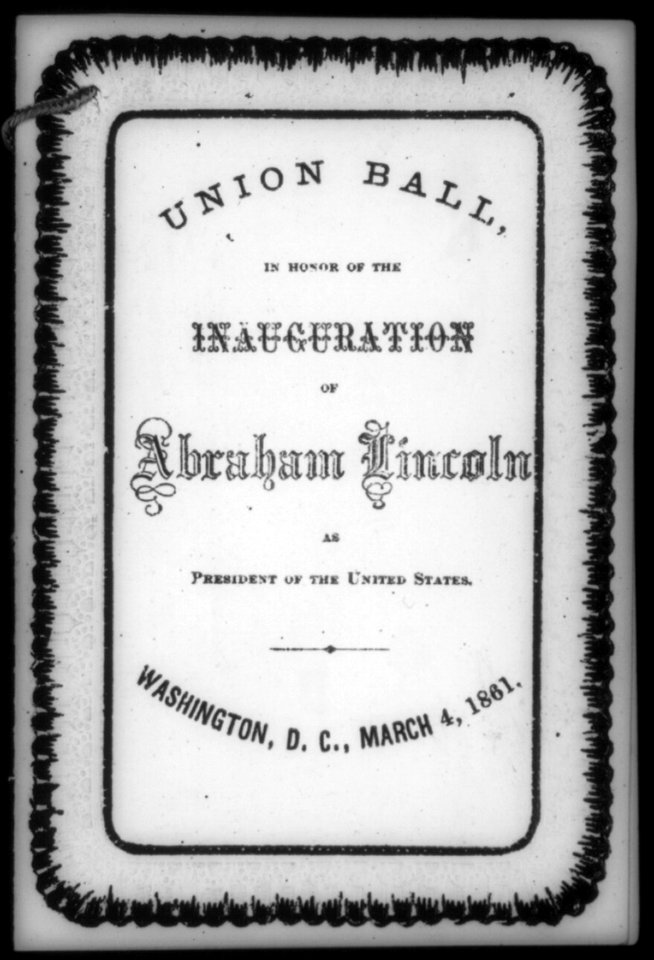 Unused copy of the dance cards prepared for the Union Ball in honor of the inauguration of Abraham Lincoln on March 4, 1861- cover LCCN2007681148