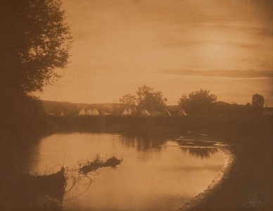 Untitled (Native American camp along river)