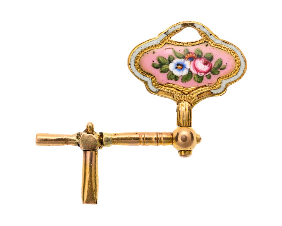 Urnyckel i guld och emalj med blomstermotiv, 1700-tal - Hallwylska museet - 110354