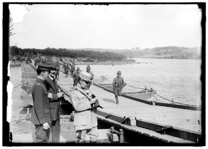 US Army Eng. Colonel and French Officers. US Army Engineering unit building a pontoon bridge at Washington Barracks, Washington, D.C. LOC hec.10890