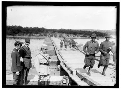US Army Eng. Col. and French Officers at pontoon bridge built by US Army Engineering unit at Washington Barracks, Washington, D.C. LOC hec.10901