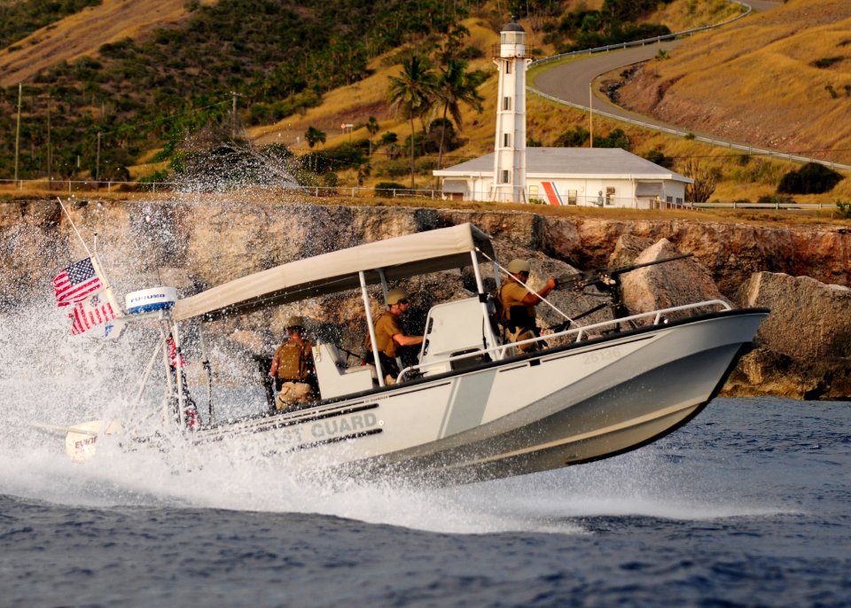 US Coast Guard Maritime Safety and Security Team (MSST) 91114 patrols the coastline of Guantanamo Bay DVIDS358660
