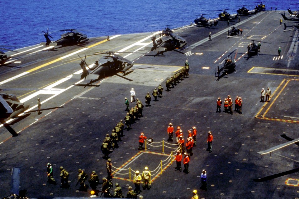 US Army helicopters on USS Eisenhower (CVN-69) off Haiti in 1994