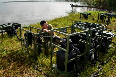US Marine water support technicians provide camp water in Guatemala during Southern Partnership Station '14 140730-N-IP743-328