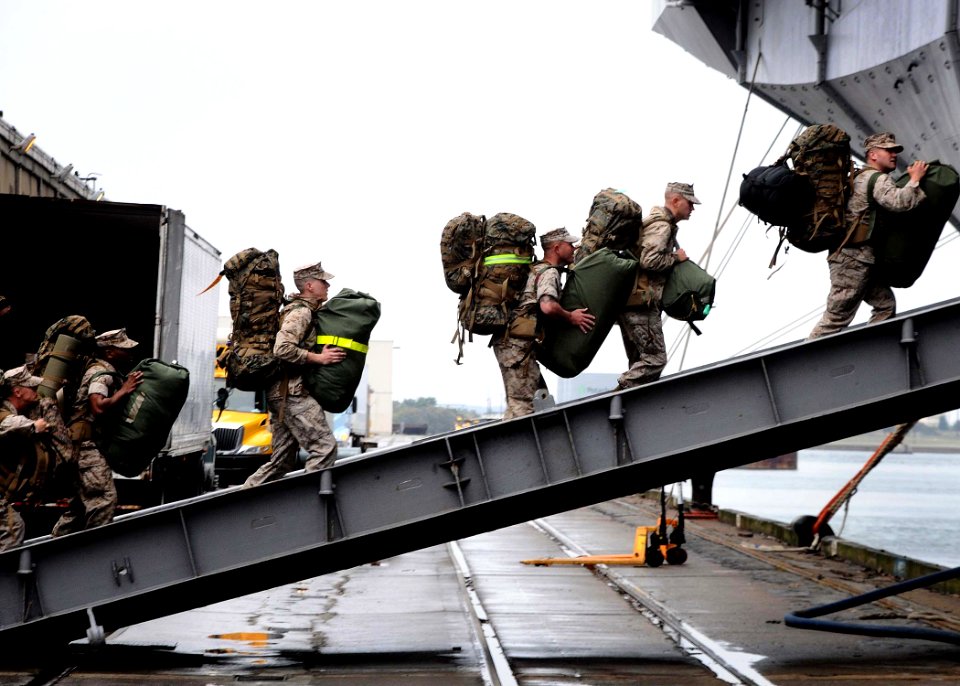 US Marines deploying to Mediterranean Sea board amphibious assault ship