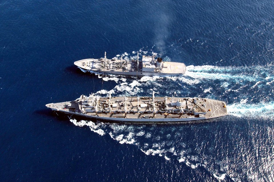 US Navy 020511-N-6492H-651 USS Seattle - unrep with Japanese oiler