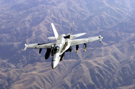US Navy 011026-F-4884R-005 F-A-18 prepares for aerial refueling operations
