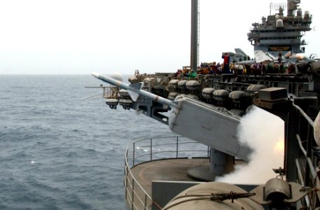 US Navy 020710-N-6492H-501 A NATO RIM-7 Sea Sparrow missile is launched from USS John F. Kennedy (CV 67)