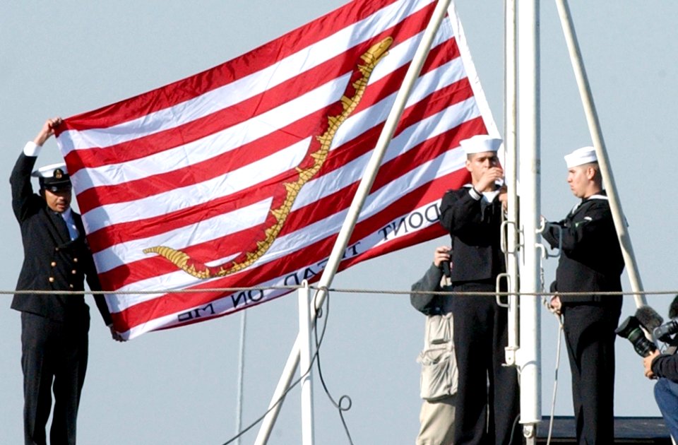 US Navy 011223-N-6811L-003 Navy Jack flown aboard USS Kitty Hawk