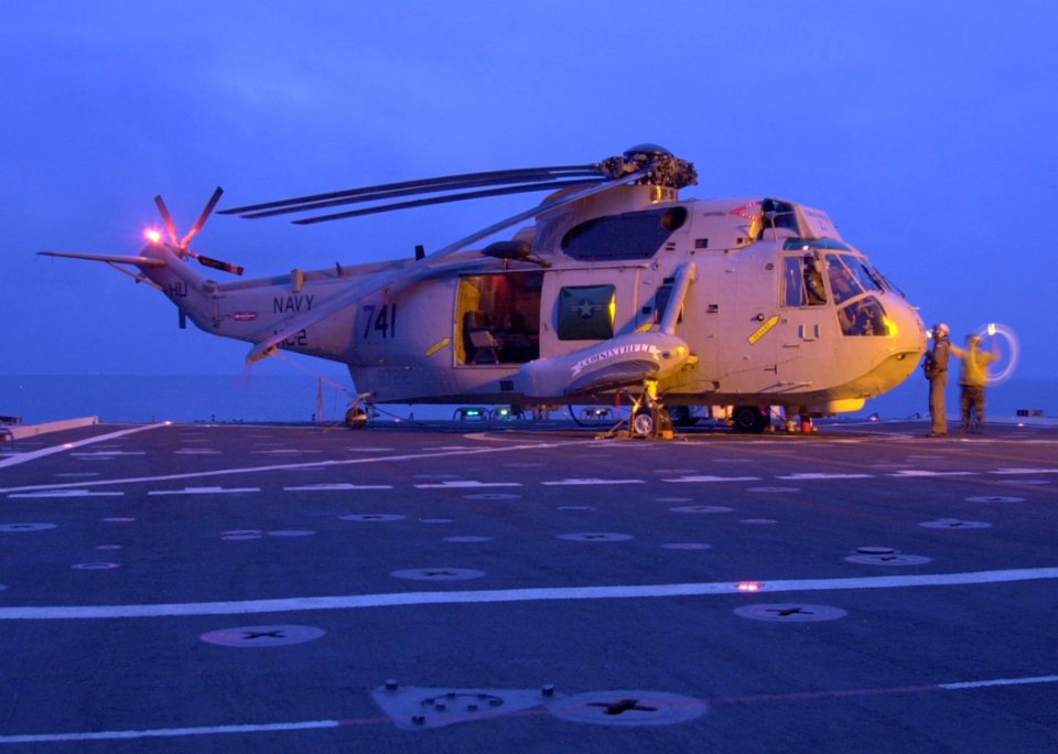 US Navy 020815-N-0111R-003 night helo ops aboard USS La Salle