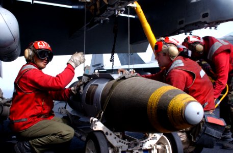 US Navy 020308-N-1587C-091 JDAM Loaded on an F-A-18