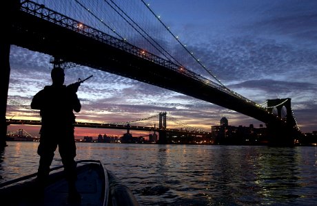 US Navy 020919-G-0000S-010 MSST stands guard near the Brooklyn Bridge
