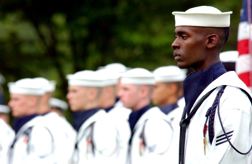 US Navy 020830-N-2383B-526 Sailor assigned to the U.S. Navy's Ceremonial Guard stands at attention