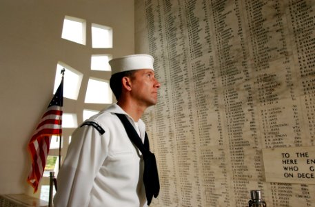 US Navy 020711-N-6027E-001 Selected reservist reenlists aboard the Arizona Memorial photo