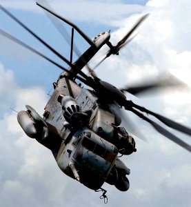 US Navy 020528-F-6655M-019 A CH-53E Sea Stallion assigned to the Heavy Haulers of Helicopter Light Squadron Four Six Two (HMH-462) takes off to demonstrate an amphibious assault