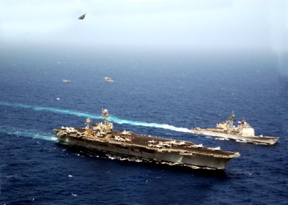 US Navy 020527-N-6492H-002 USS Kennedy - Missing Man Formation