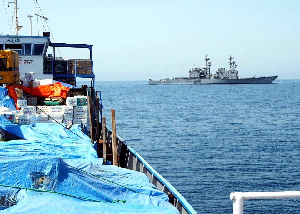 US Navy 020625-N-4374S-011 U.S. Navy destroyer inspects merchant vessel in the Arabian Gulf