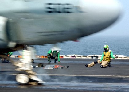 US Navy 020726-N-2147L-002 EA-6B Prowler receives signal for catapult launch