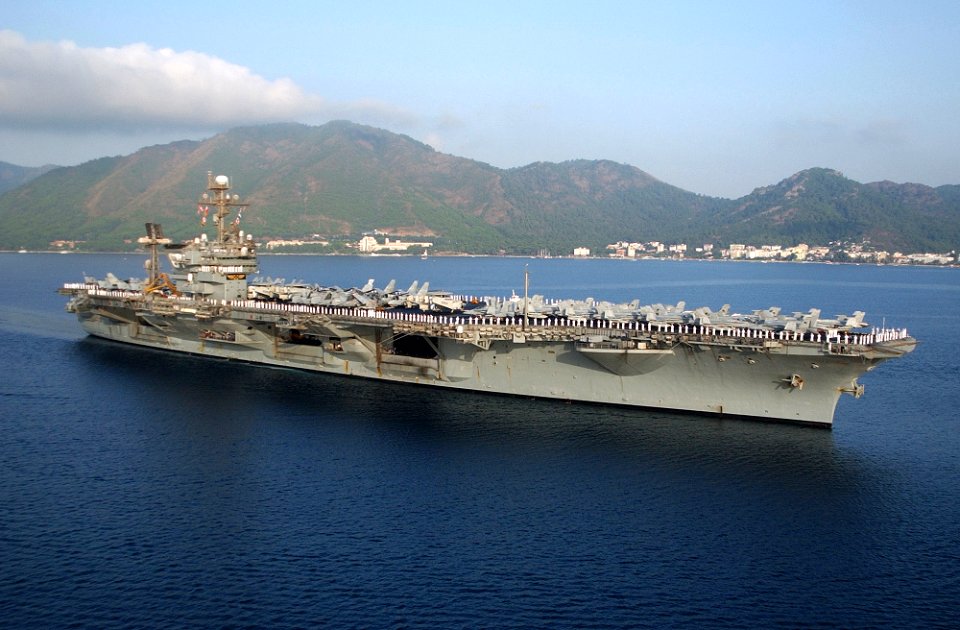 US Navy 020720-N-6492H-610 USS Kennedy Sailors man the rails as they pull into Marmaris, Turkey