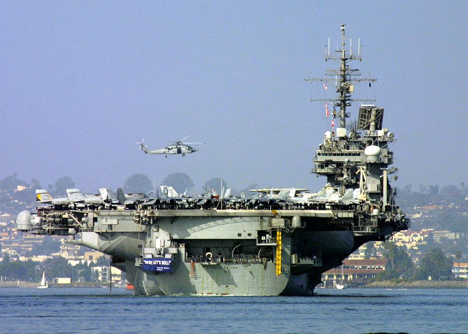 US Navy 021102-O-1144C-008 USS Constellation (CV 64) heads down San Diego bay