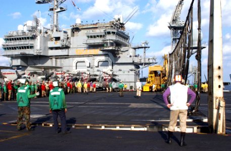 US Navy 021106-N-1810F-005 Barricade drill conducted aboard USS Kitty Hawk photo