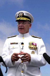US Navy 020802-N-2385R-010 Adm Vern Clark speaks to the media at the COMNAVAIRLANT Change of Command