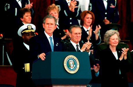 US Navy 011011-D-2987S-164 President George W. Bush gets a standing ovation during his address at the Pentagon memorial service on Oct. 11, 2001 photo
