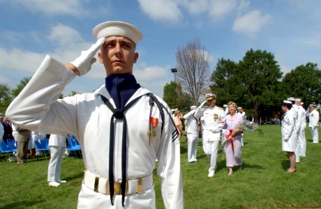 US Navy 020830-N-2383B-608 A member of the Navy's Ceremonial Guard renders honors photo
