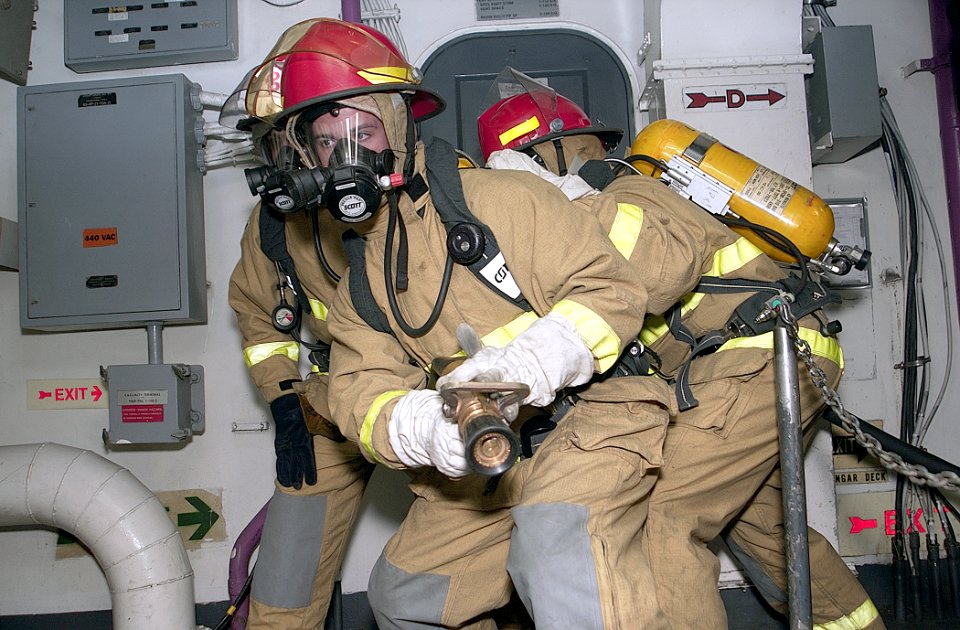 US Navy 021106-N-2781V-014 Firefighting drill conducted abourd USS George Washington