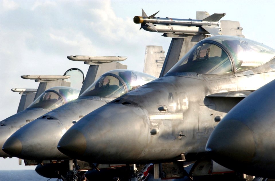 US Navy 021106-N-1810F-019 F-A-18 Hornet aircraft paked on board USS Kitty Hawk