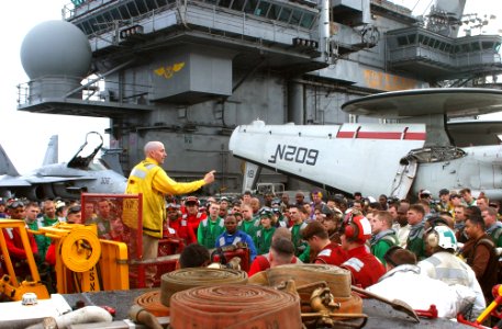 US Navy 021107-N-1810F-001 Flight deck drill brief