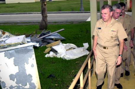 US Navy 021213-N-7293M-042 inspecting damage incurred at the Naval Hospital from Super Typhoon Pongsona