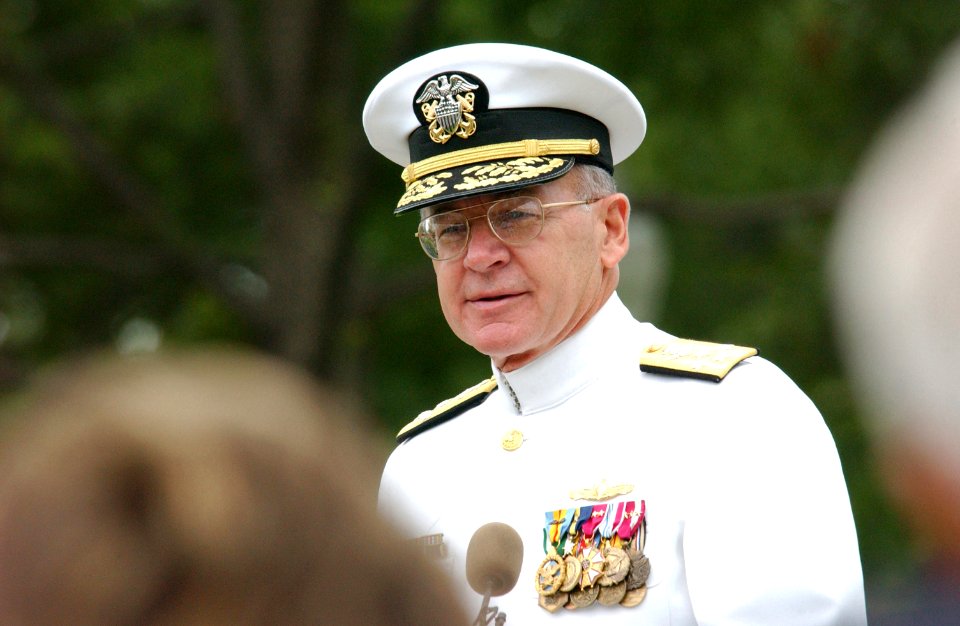 US Navy 020830-N-2383B-577 Admiral Vern Clark, Chief of Naval Operations, addresses attendees during a retirement ceremony