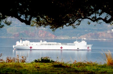 US Navy 030122-N-0780F-002 USNS Comfort (T-AH 20) enters the harbor near Naval Station Souda Bay, Crete, Greece, during her transit of the eastern Mediterranean