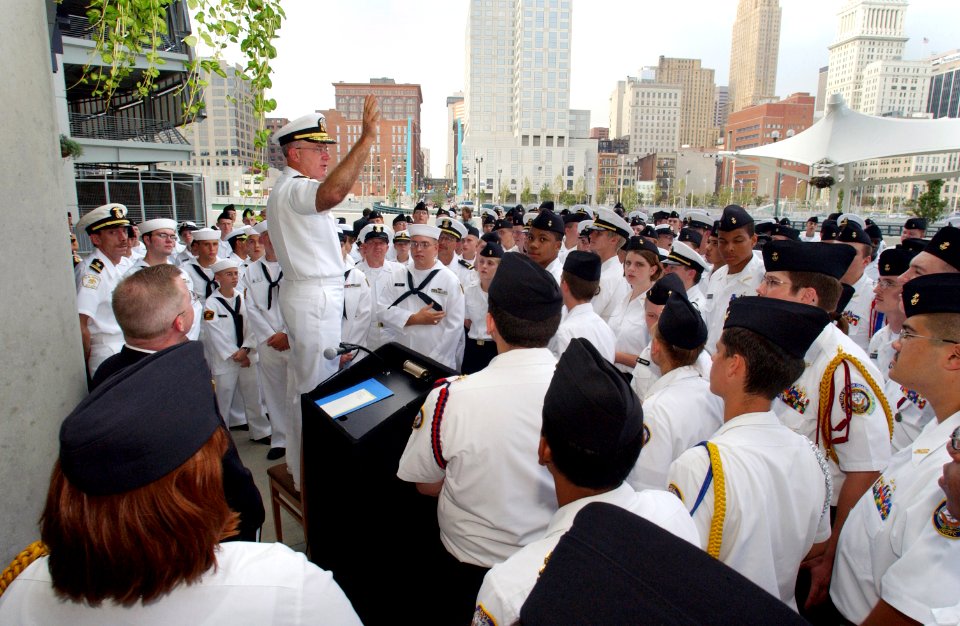US Navy 020903-N-2383B-533 Admiral Vern Clark, Chief of Naval Operations, takes time to answer questions from local Navy Reservists and Naval Reserve Officer Training Corps (NROTC) cadets