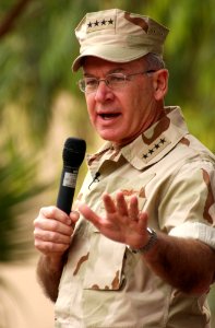 US Navy 030116-N-5319A-002 Adm. Vern Clark, Chief of Naval Operations (CNO), speaks with Sailors and Marines assigned to Naval Support Activity, Bahrain
